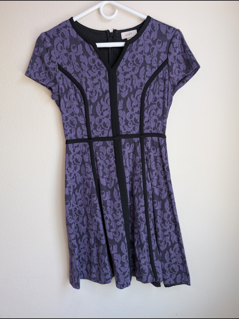 LOFT Purple Lace Mini Dress with Black Piping Women's Size 0